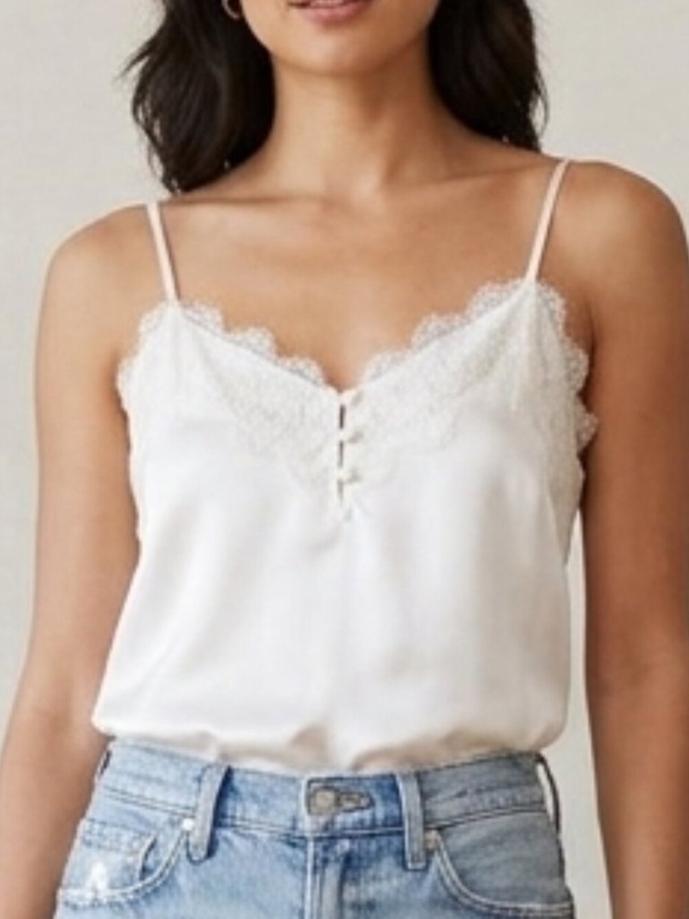 Abercrombie & Fitch XS White Lace and Satin Button-Through Camisole